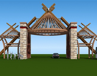 民族风生态园农家乐门3d模型下载