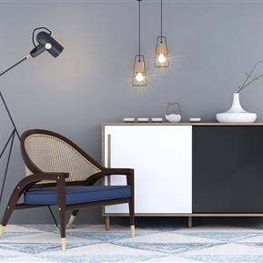 现代 边柜 休闲椅 落地灯 吊灯 装饰品