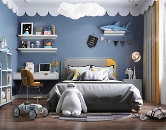 现代蓝色儿童卧室