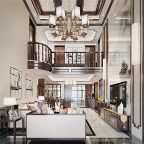 新中式 复式客厅 别墅客厅 沙发茶几组合