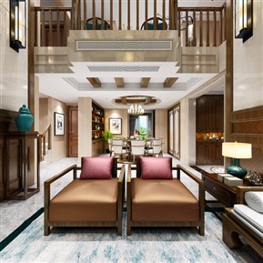 新中式 复式客厅 跳空