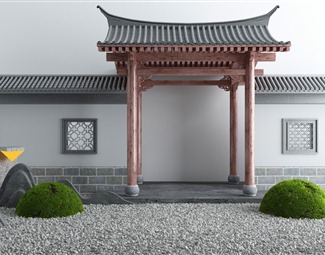 中式古建门头围墙