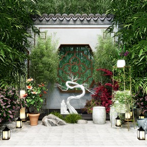 新中式 景观小品 竹林景观 竹子