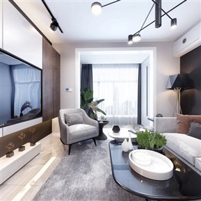 现代 客餐厅 黑白灰客餐厅厨房