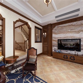 美式 客厅 别墅 客餐厅 全景