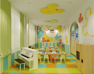 现代幼儿园教室背景墙