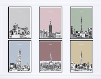 现代 建筑画 挂画 建筑 艺术 组合画