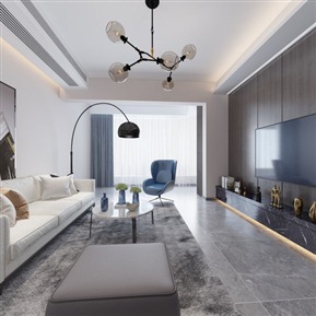 现代 客厅 客餐厅 全景