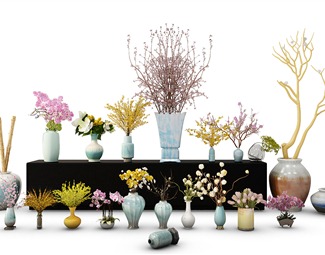 新中式中式陶瓷花瓶花卉组合