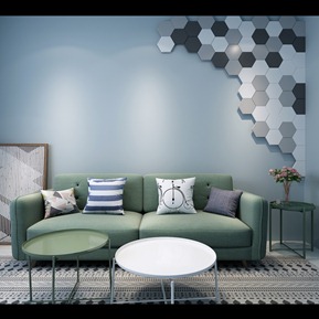 现代 双人沙发 沙发 茶几 装饰画