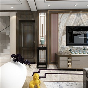 新中式 复式客厅 别墅客餐厅