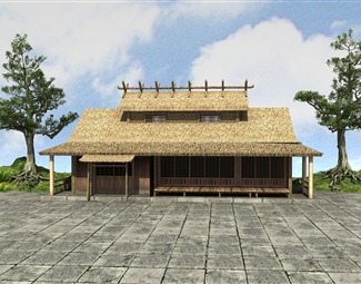 中式茅草木屋