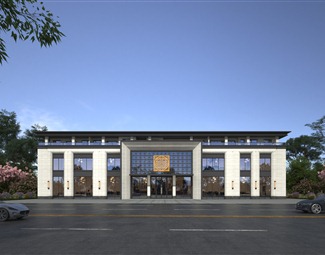 新中式新中式办公楼建筑外观3d模型下载-3d溜溜网