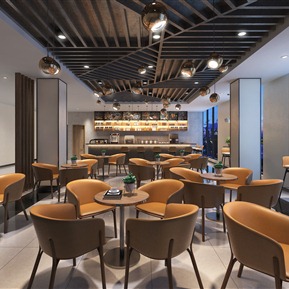 现代 咖啡店 甜品店 吧台 休闲桌椅 吊灯 吧椅 摆件