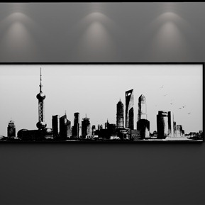 现代 建筑画 简约城市剪影装饰画