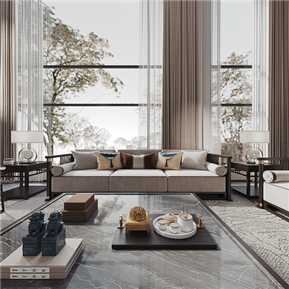 新中式 复式客厅 客厅全景