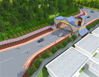 现代景区大门鸟瞰效果