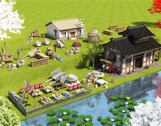 中式 古建 村子室外小品
