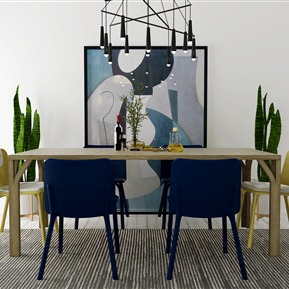 现代 餐桌椅组合 餐桌吊灯组合