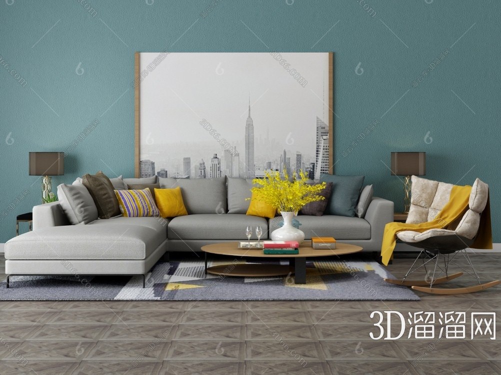 茶几组合3d模型下载】_现代客厅沙发茶几组合3d模型素材下载_3d溜溜网