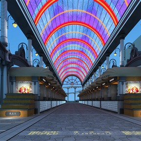 欧式 商业街 小吃步行街夜景