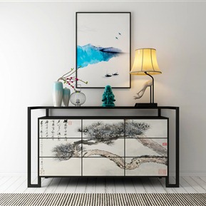 新中式 玄关柜 装饰柜装饰品装饰画组合