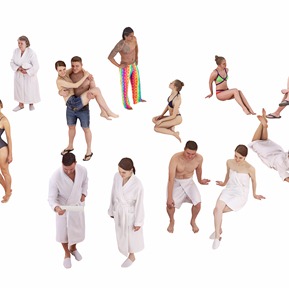 现代 多人 洗浴温泉沙滩人物