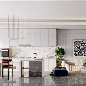 轻奢 客餐厅 客餐厅厨房