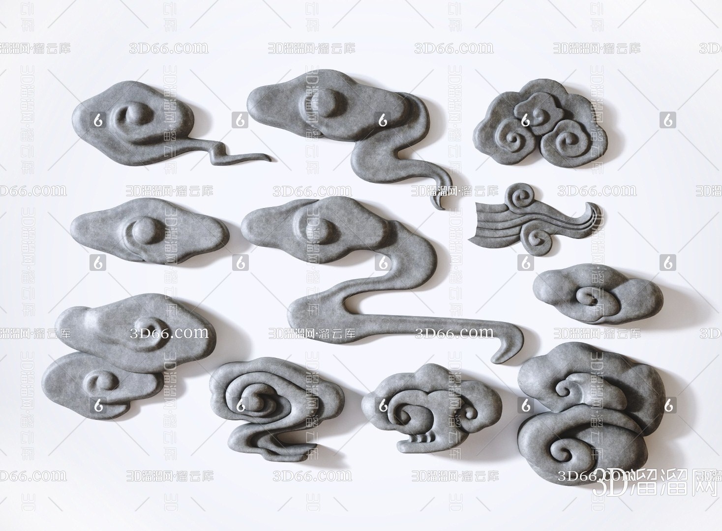 【中式祥云浮雕构件组合3d模型下载】_免费3d模型库下载_id1104932_3d